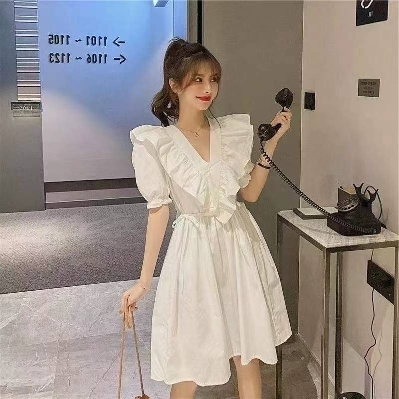 Vestido novo de verão 2026 plus size estilo francês Hepburn com gola de babado, 542 peças - Image 1