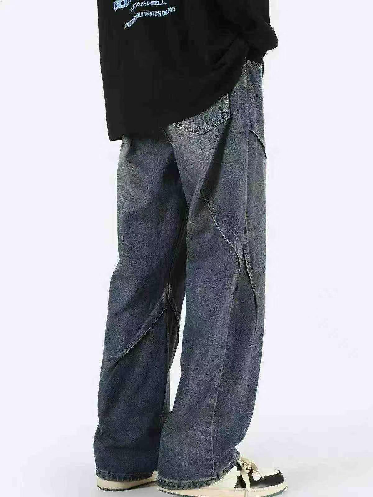 American Street Style Men's Loose Wide Leg Wrinkle Denim Jeans 240PCS - Image 1