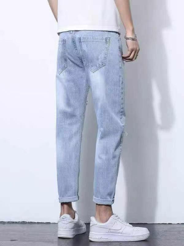 Calças Jeans Masculinas Rasgadas, Largas e Retas, com Estampa de Círculos em Azul Claro, 398 Peças, S a 3XL - Image 1