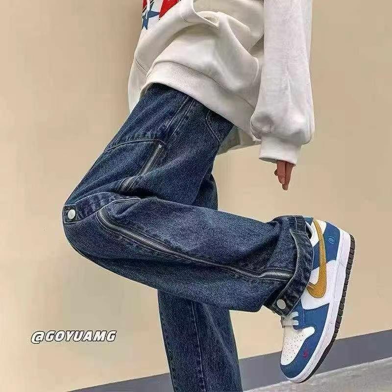 American High Street Men's Side Zipper Loose Wide Leg Denim Cargo Jeans 500PCS - Image 1