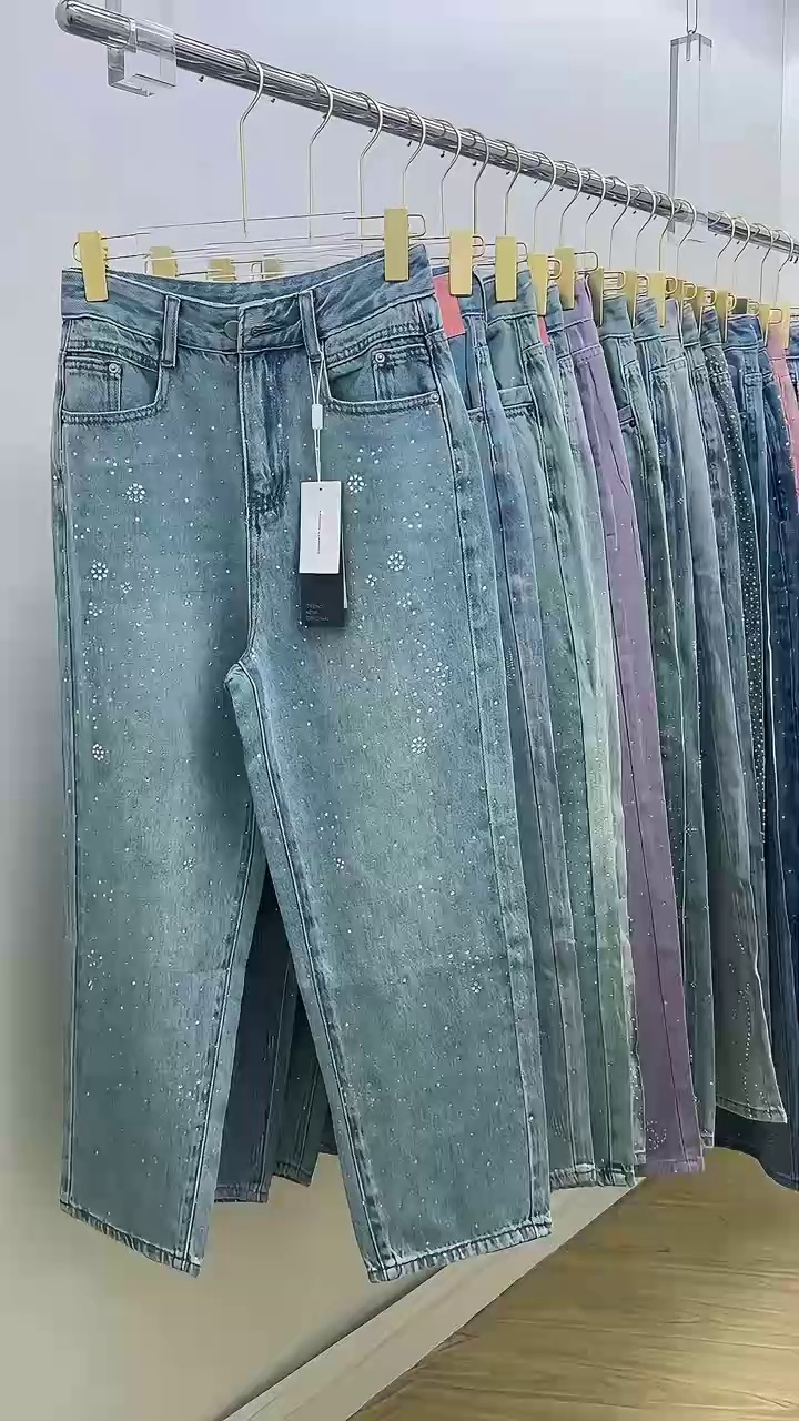 High Waist Rhinestone Jeans, Thousands Pieces In Stock, Mainly Blue, Sizes XS-2XL - Image 1