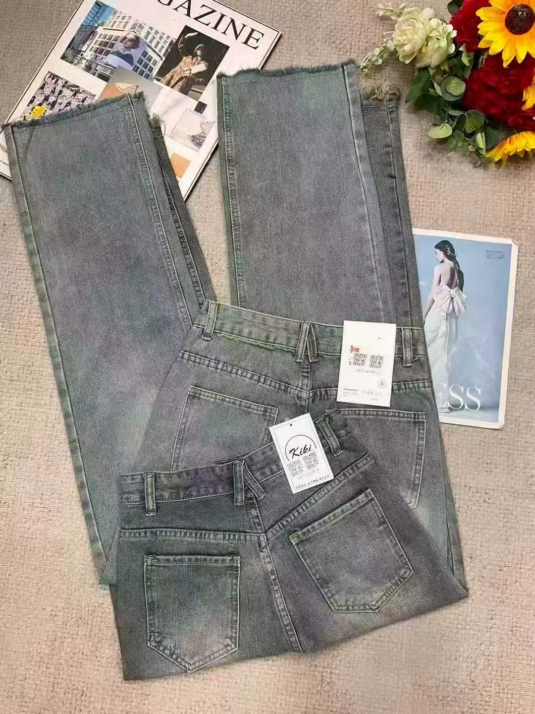 Spring Autumn Vintage Washed Cotton Narrow Straight Jeans, Size S-2XL, Total 811 Pieces - Image 1