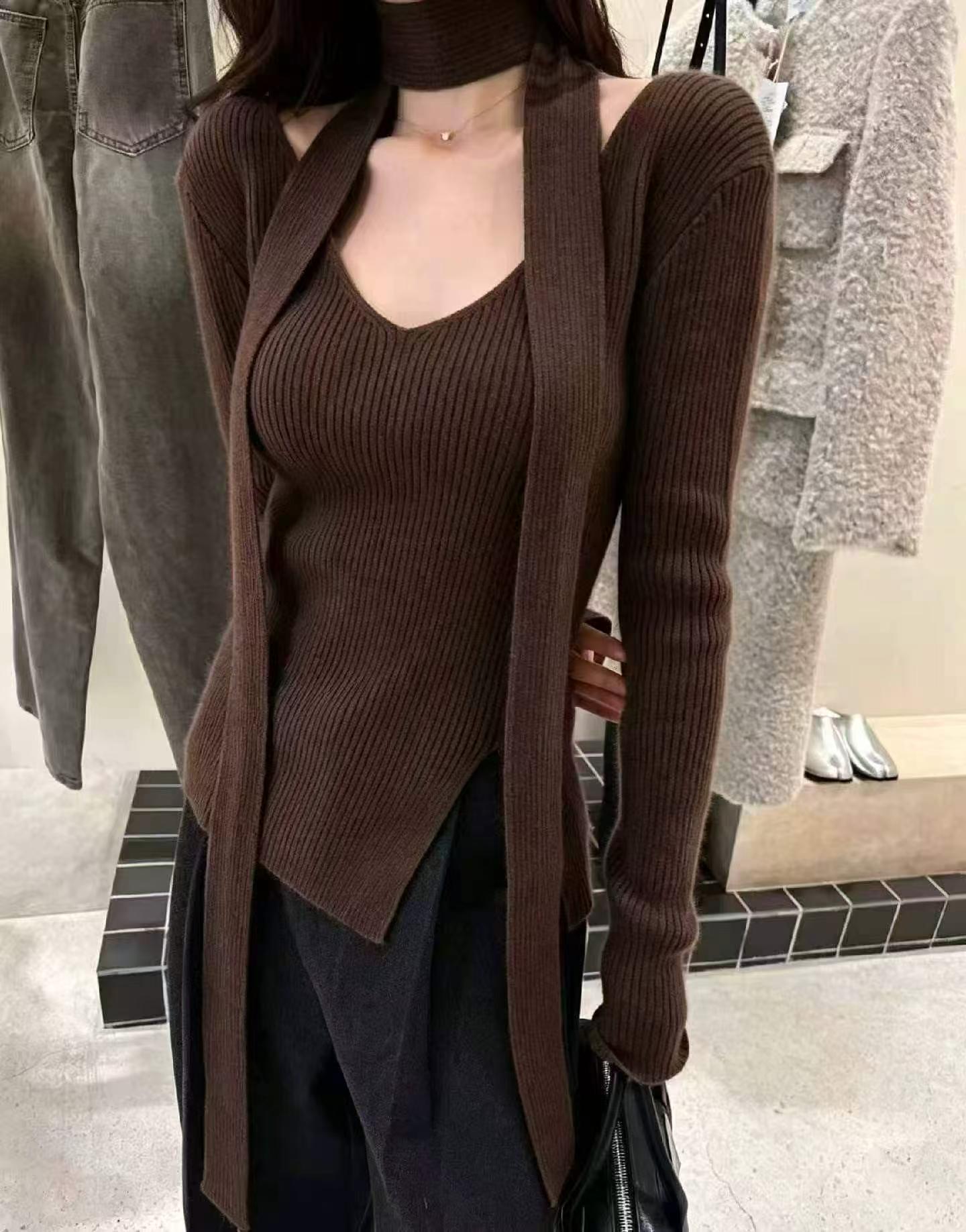 Spring Autumn New Solid Loose Halter Long Sleeve Wool Knit Sweater, 415 Pieces - Image 1