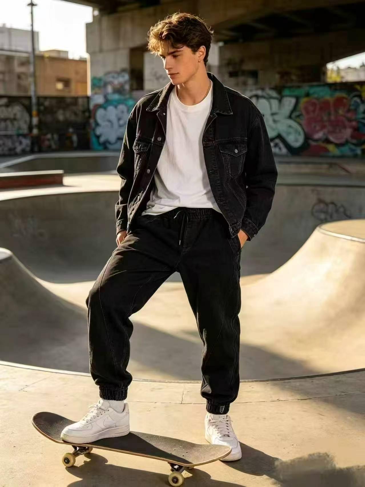 Men's Washed Black Loose Drawstring Elastic Waist Jeans, 3500 Pieces, Size 28-36 - Image 1