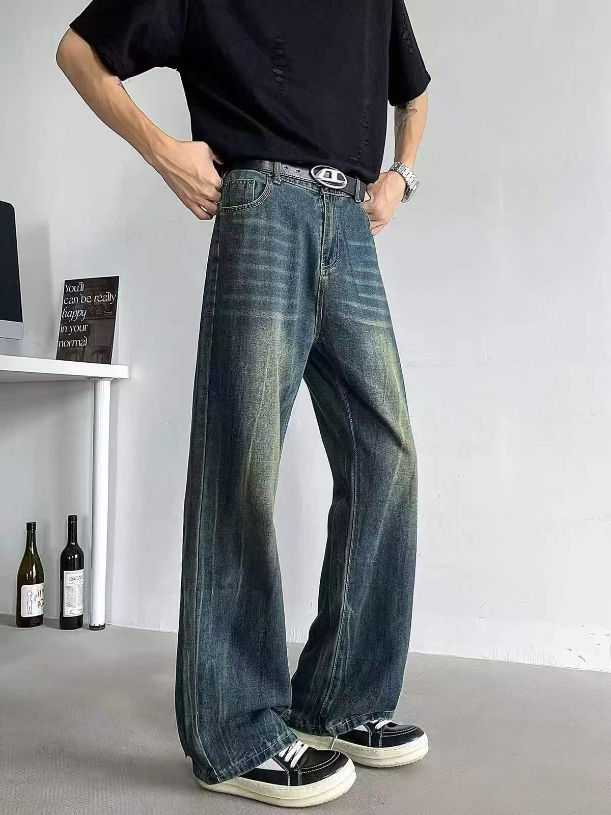 Spring Autumn Men's Washed Cotton Lightning Pattern Flared Jeans 2417 Pieces - Image 1