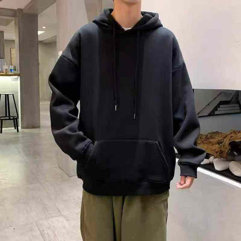 1006 Keping Sweatshirt Bertudung Uniseks Longgar Kapas Terry Tebal Polos - Image 1