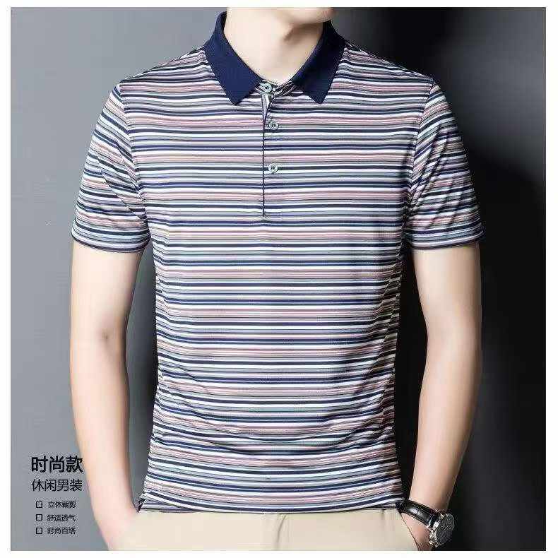 16.000 Peças Liquidação Total Camisetas Masculinas Gola Polo Manga Curta Listradas para Pais - Image 1