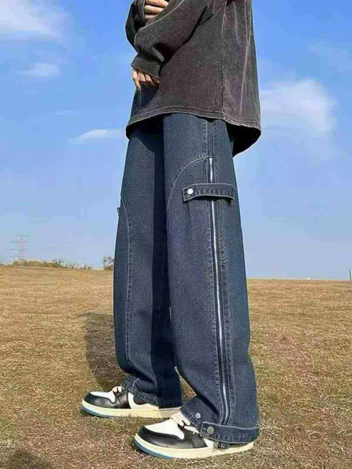 American High Street Men's Side Zipper Loose Wide Leg Jeans 500 Pieces - Image 1