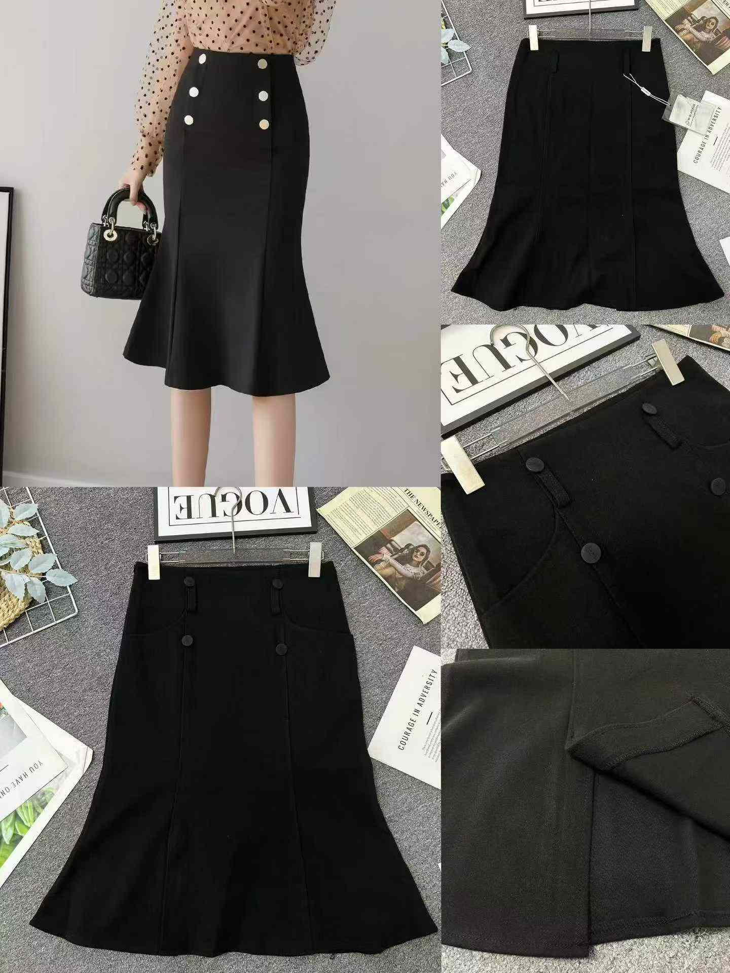 Autumn Winter Woolen Black High Waist Mermaid Midi Bodycon Skirt 300PCS Full Clearance - Image 1