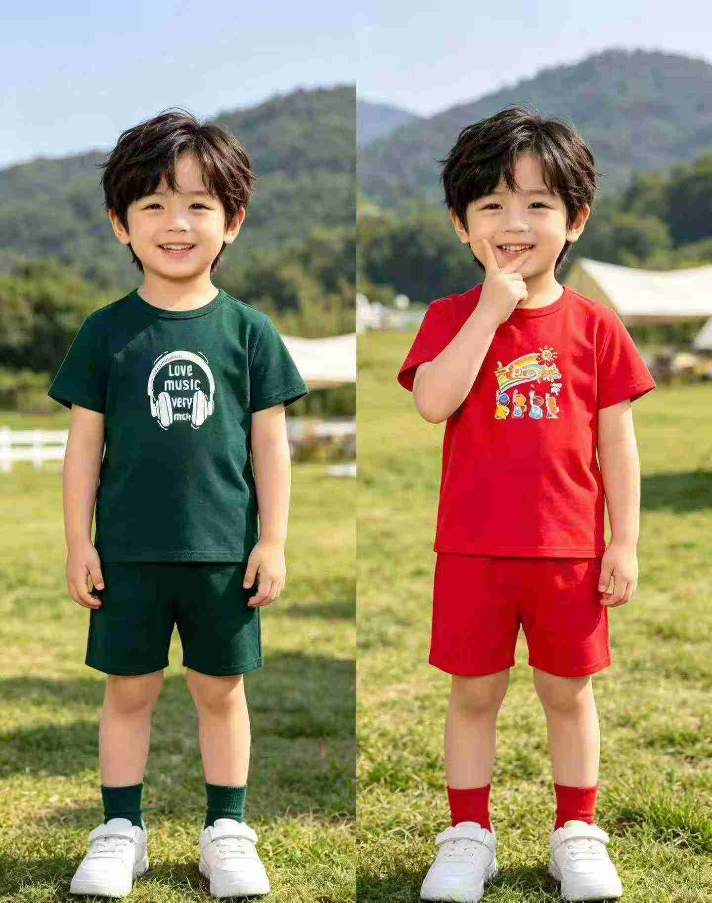 6800 Sets Pure Cotton Kids Cartoon Print Short Sleeve Shorts Two-piece Set - Image 1