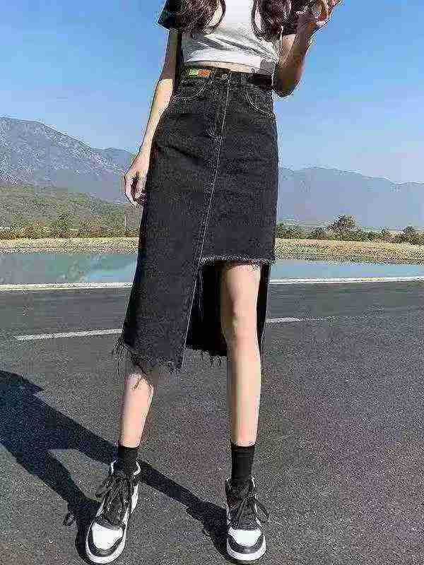 Women's Irregular Split Denim Midi Skirt High Waist A-Line Bodycon, 350 Pieces Wholesale Lot - Image 1