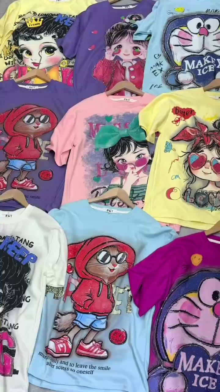 Wholesale 5000pcs Heavy Rhinestone Cartoon Girl Oversized Short Sleeve T-Shirt - Image 2
