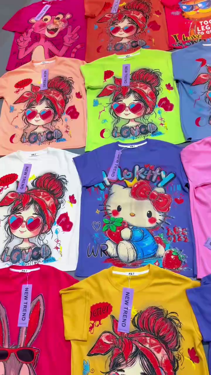 Fashion Rhinestone Cartoon Girl Loose Short Sleeve T-Shirt, Summer, 5000 Pcs Wholesale - Image 1
