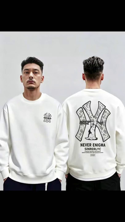 Unisex Streetwear Crew Neck Fleece Sweatshirt, 1680 Pcs, All White Front/Back Print - Image 1
