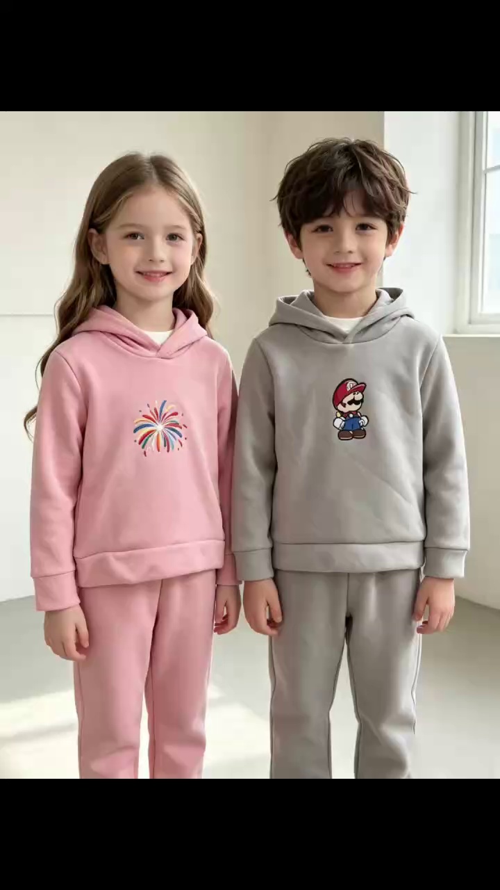 Kids Fleece-Lined Hooded Sweatshirt Sets, 8000 Sets Wholesale Clearance - Image 1