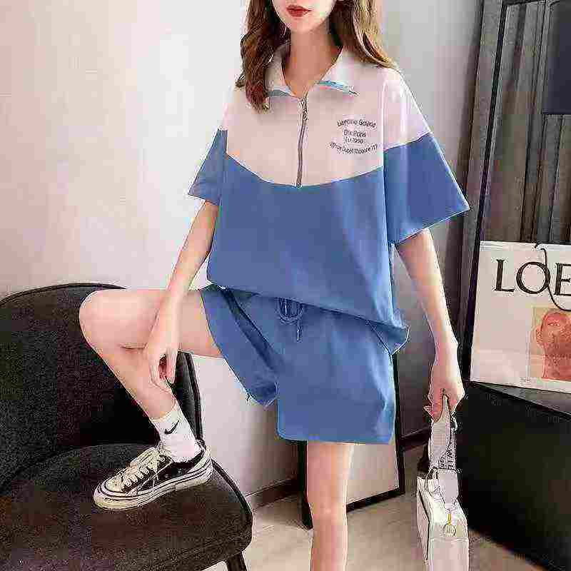 About 200 Sets Summer Thin Loose Casual Sports Half-Zip Shorts Set with Embroidery, 3 Colors M-2XL - Image 1