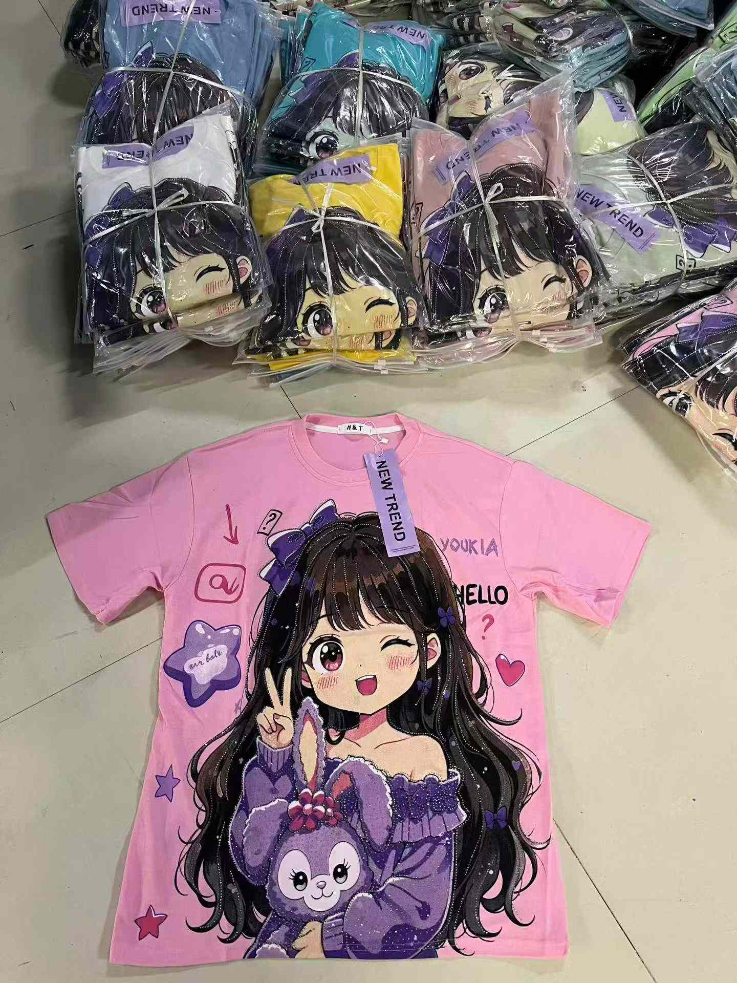 Wholesale European Rhinestone Cartoon Cotton T-Shirts, 2000 PCS - Image 1