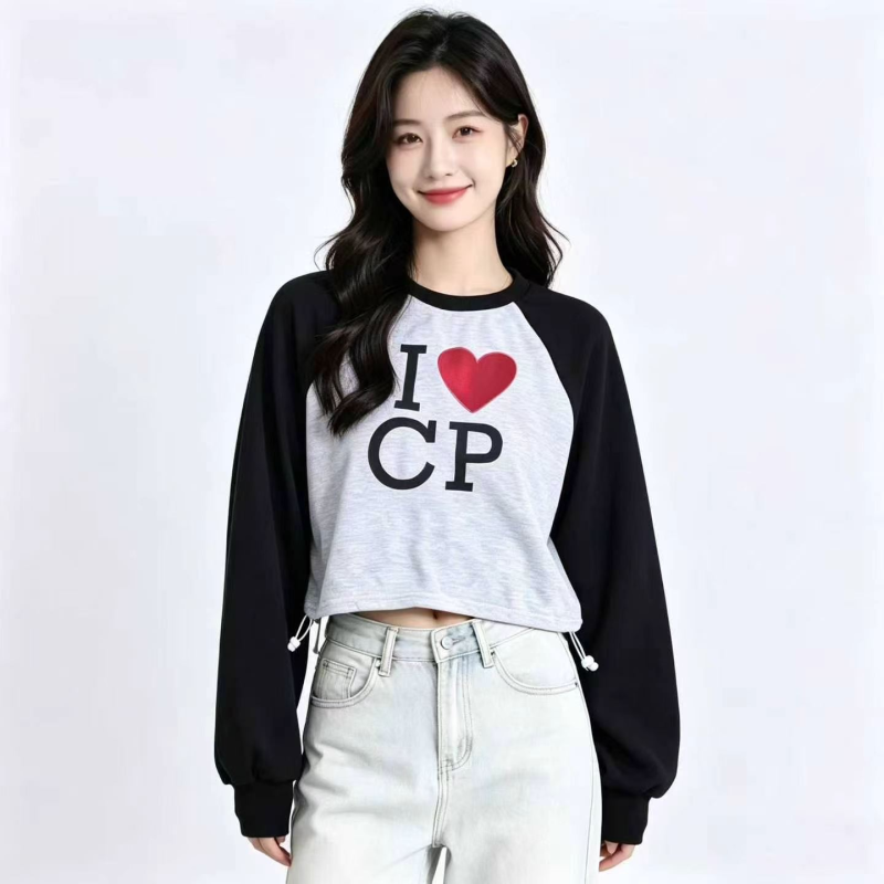 Moletom feminino canelado cropped de manga raglan, tamanho M-L, total de 877 peças - Image 1