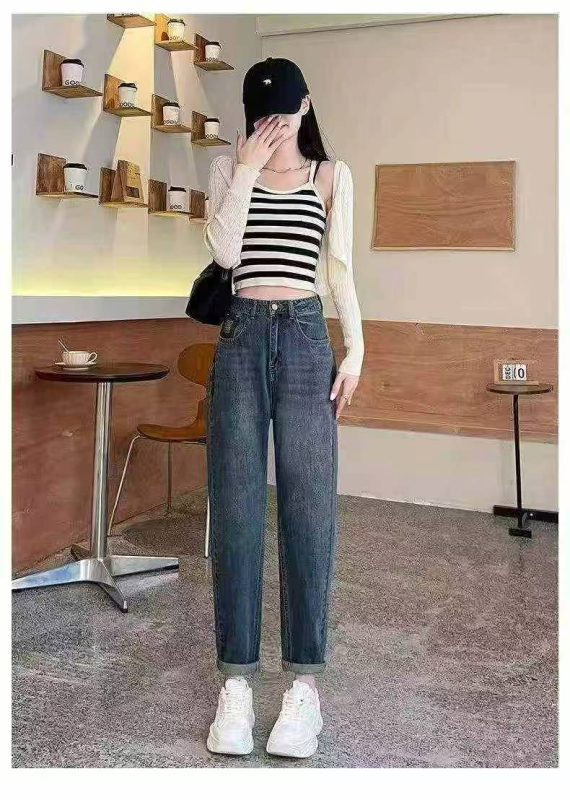 820 Potong Celana Jeans Harem Pinggang Tinggi untuk Wanita Ukuran Besar - Image 1