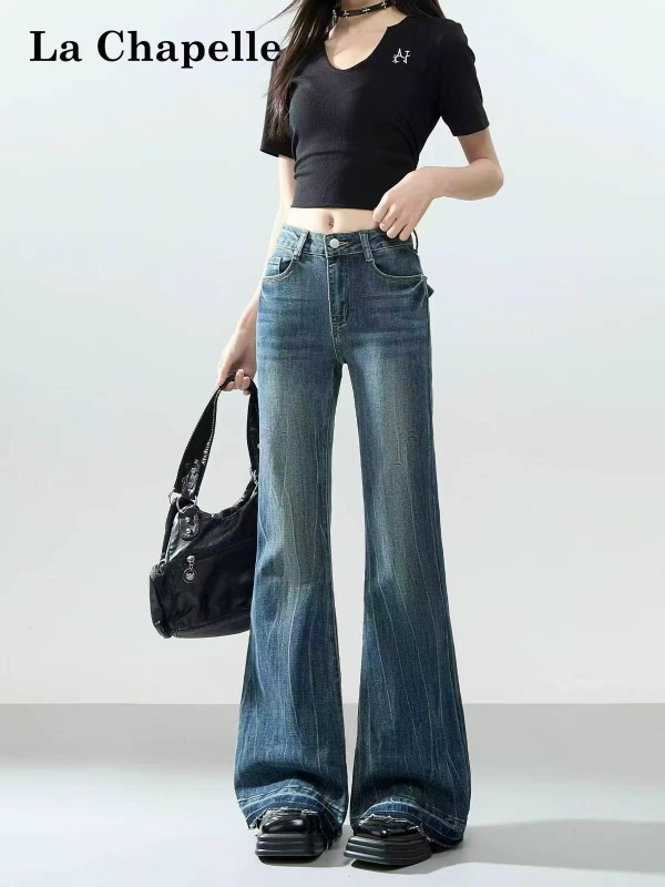 Jeans printemps-automne en coton lavé, droits à jambe large et micro-évasés, taille XL, environ 360 pièces - Image 1