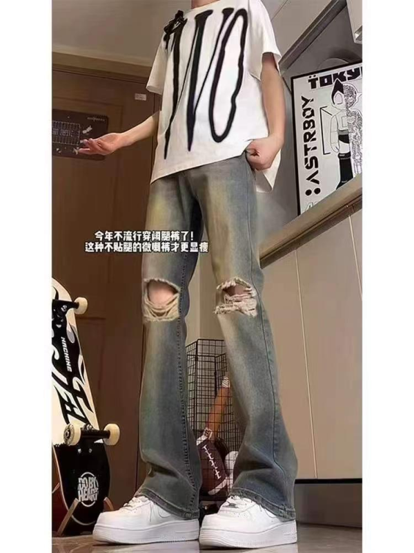 1000 Pcs Men's American Vintage Ripped Slim Straight Jeans - Image 1