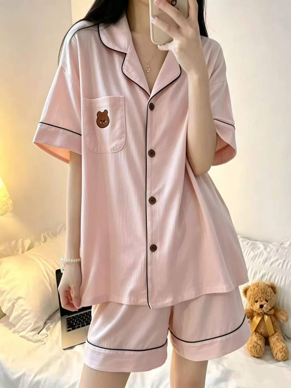 833 Sets 2026 New Bear Button Cardigan Shorts Sweet Suit - Image 1