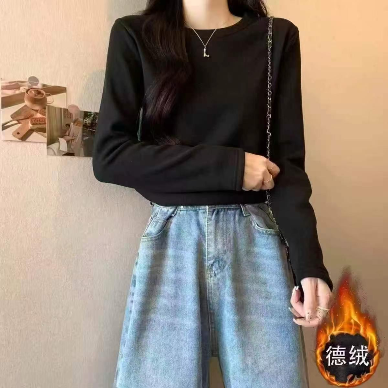 新款冬季抓绒加厚保暖纯色圆领长袖女式打底上衣，4色，M-XL，约1300件，独立包装 - Image 1