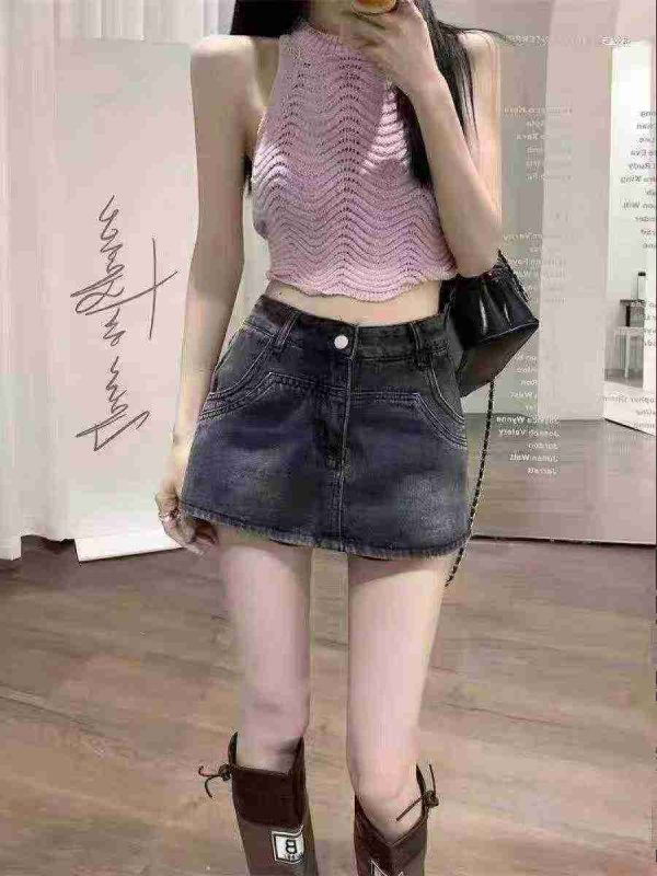 Women's Vintage Denim Mini Skort High Waist A-Line Bodycon - 300 Piece Lot, SML - Image 1