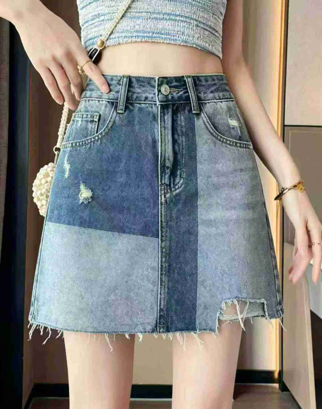 Vintage Ripped Bodycon Denim Mini Skirt, 741 Pieces - Image 1