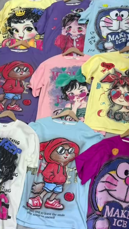Wholesale 5000pcs Heavy Rhinestone Cartoon Girl Oversized Short Sleeve T-Shirt - Image 1