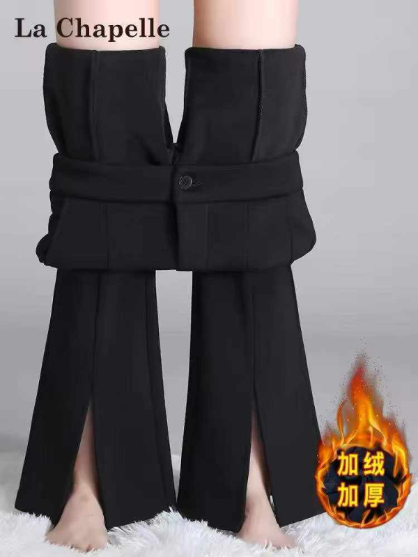521 Pcs Women's Tall Fleece-Lined Split Flare Suit Pants Black S-5XL - Image 1