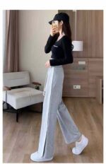 110pcs Bulk Clearance: Black Striped High-Waisted Loose-Fit Straight Wide-Leg Unlined Sweatpants | Sizes XL/4XL/5XL, Individually Packaged, 2 Colors | Wholesale Chinese Stock Pants - Image 7