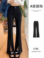 Women's Black High-Waist Slim-Fit Split Hem Wide-Leg Flared Pants | Spring Autumn Stock Lot 2311# | 270pcs | Sizes XS-XXL | 12.3 CNY/PC | Independent Packaging - Image 9