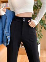 Women's Black High-Waist Slim-Fit Split Hem Wide-Leg Flared Pants | Spring Autumn Stock Lot 2311# | 270pcs | Sizes XS-XXL | 12.3 CNY/PC | Independent Packaging - Image 7