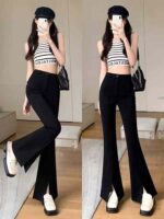 Women's Black High-Waist Slim-Fit Split Hem Wide-Leg Flared Pants | Spring Autumn Stock Lot 2311# | 270pcs | Sizes XS-XXL | 12.3 CNY/PC | Independent Packaging - Image 2