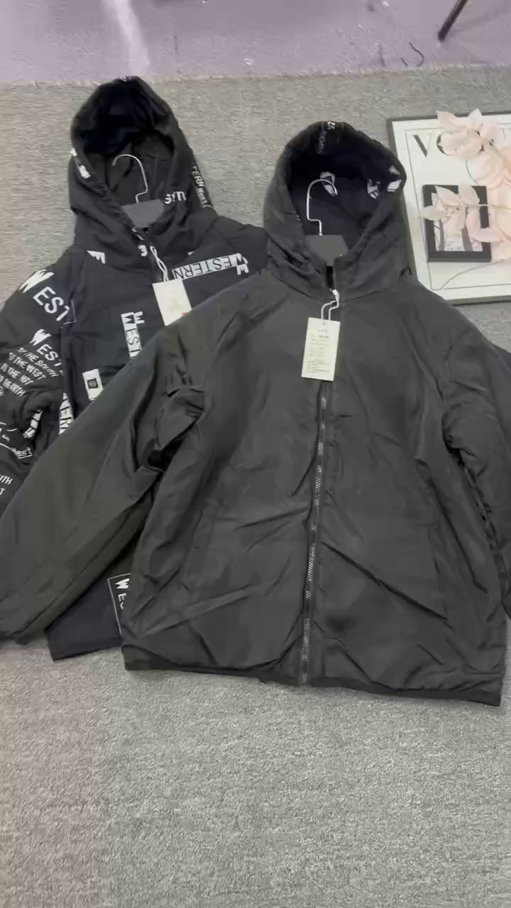Unisex Trendy Brand Reversible Black Cotton Puffer Jackets - 200pcs Full Clearance 26.3 CNY, 50pcs MOQ 26.8 CNY, Sizes M-5XL, Individually Packed | Bulk Wholesale - Image 1