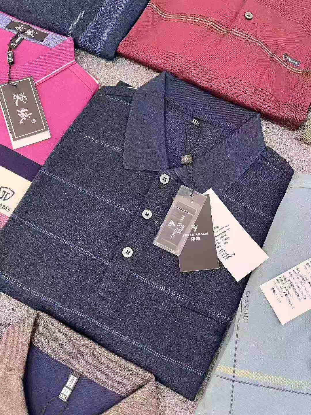 Qiyu Brand Men's Cotton Long Sleeve Polo Shirts (Layered Fake Two-Piece Style), 2199 Pieces Full Stock Lot, CNY14.3 Each, Sizes M-4XL, Individually Packed with Tags - Image 2
