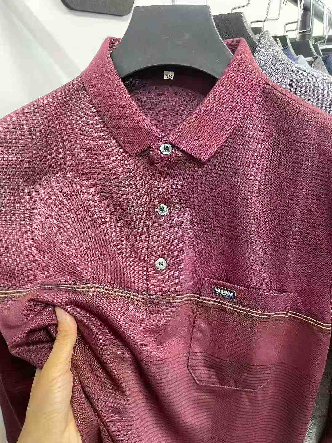 Qiyu Brand Men's Cotton Long Sleeve Polo Shirts (Fake Two-Piece Style) - 2199 Pieces Full Clearance at 14.3 CNY Each | Sizes M to 4XL, Premium Quality with Tags & Individual Packaging - Image 2