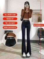 70pcs Autumn High-Waisted Split Flared Wide-Leg Pants Stock Lot - Stretchy S to 3XL, Black Only, Quality Roman Fabric, Individually Packed - Full Clearance 13.3 CNY/Piece - Image 9