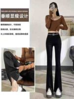 70pcs Autumn High-Waisted Split Flared Wide-Leg Pants Stock Lot - Stretchy S to 3XL, Black Only, Quality Roman Fabric, Individually Packed - Full Clearance 13.3 CNY/Piece - Image 6
