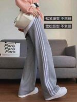 256 PCS Unisex Waffle Knit Wide-Leg Track Pants Loose Fit High-Waisted Casual Pants Black & Gray M-XXL Stock Lot Full Clearance - 10.3 CNY Each - Image 8
