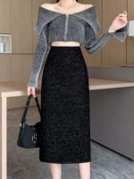 Spring Black Chanel-Inspired Glitter Chenille Midi Straight Bodycon Skirts | 303 Pcs (L-2XL) | Tagged & Individually Packaged | Stock Lot Wholesale 6.4 CNY/Pc - Image 5