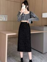 Spring Black Chanel-Inspired Glitter Chenille Midi Straight Bodycon Skirts | 303 Pcs (L-2XL) | Tagged & Individually Packaged | Stock Lot Wholesale 6.4 CNY/Pc - Image 3