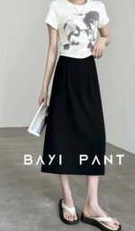 Stock Lot Clearance: Summer Black Midi Suit Skirts, Individually Packed with Waist Tag, Sizes M-XL, 40 Pieces Bulk Wholesale at 4.4 CNY Each - Image 3