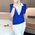 400PCS Summer Fake Two-Piece Ice Silk Knit Tops - Loose & Flattering, Soft Fabric, One Size, Independent Packaging | Bulk Stock Lot Wholesale @5.4 CNY - Image 7