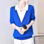 400PCS Summer Fake Two-Piece Ice Silk Knit Tops - Loose & Flattering, Soft Fabric, One Size, Independent Packaging | Bulk Stock Lot Wholesale @5.4 CNY - Image 6