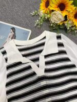 Bulk Stock Lot: 150pcs Summer Ice Silk Striped Polo Collar Fake Two-Piece Knit T-Shirts with Chiffon Sleeves | One Size, Soft Stretchy Fabric, Independent Packaging - Image 8