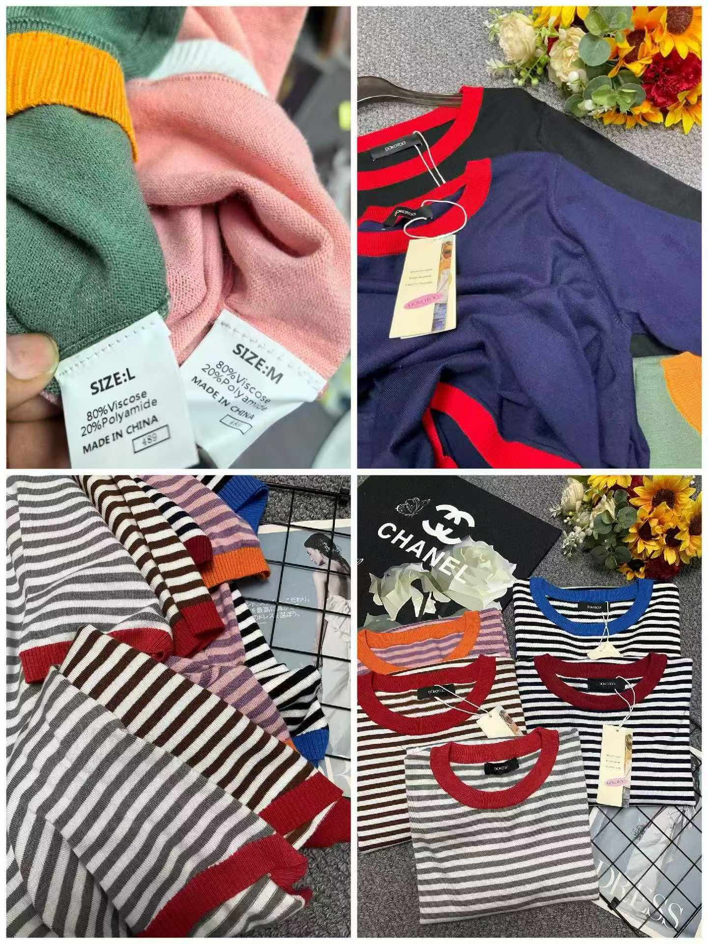 Summer Brand Original Stock Loose Color-Block Patchwork Crew Neck Knit Short Sleeve T-Shirts - 1090 Pcs, S-XL, With Tags & Individual Packaging - Image 2