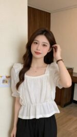 1000PCS Summer Brand Original Knit Tops - Lace Patchwork, French Square Neck, Puff Sleeves, One Size, Tagged & Individual Packaging, Bulk Stock Lot Wholesale - Image 6