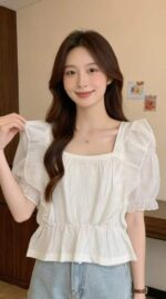 1000PCS Summer Brand Original Knit Tops - Lace Patchwork, French Square Neck, Puff Sleeves, One Size, Tagged & Individual Packaging, Bulk Stock Lot Wholesale - Image 5